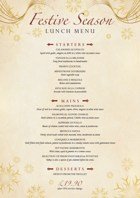 Festive Season Lunch Menu